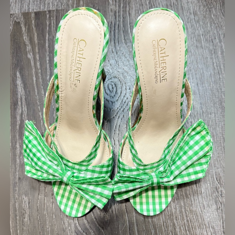 Catherine Vintage Women's Malandrino Green and White Gingham High Heels‎ Size 6